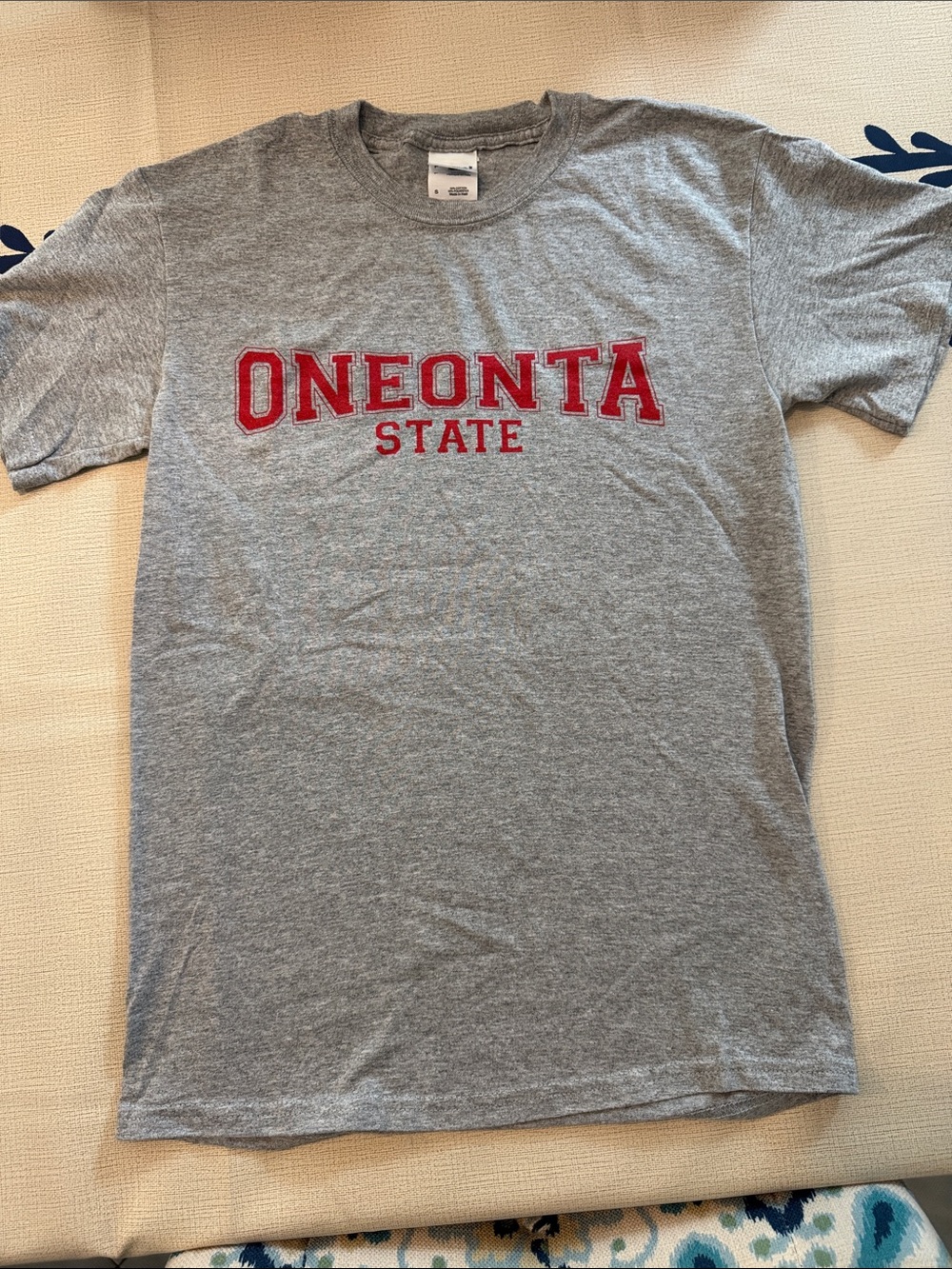 Oneonta State Gray and Red Crewneck T-Shirt